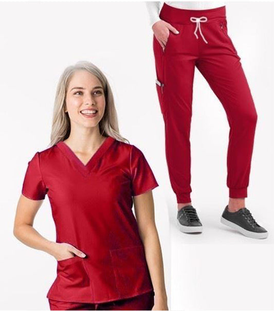 Microfiber Women's Jogger Scrub Set - 9 Pockets, Half Sleeves (3-Pocket Top & 6-Pocket Pant)