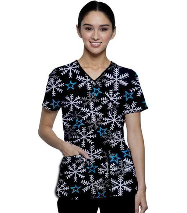Festive Christmas Print Scrub Set 4 Pockets Ladies Half Sleeves (2 Pockets Top and 2 Pockets Pant)