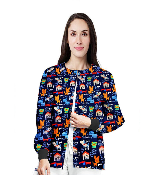 Poplin Unisex Scrub Jacket with Dog Print- 2 Pockets, Full Sleeves with Rib