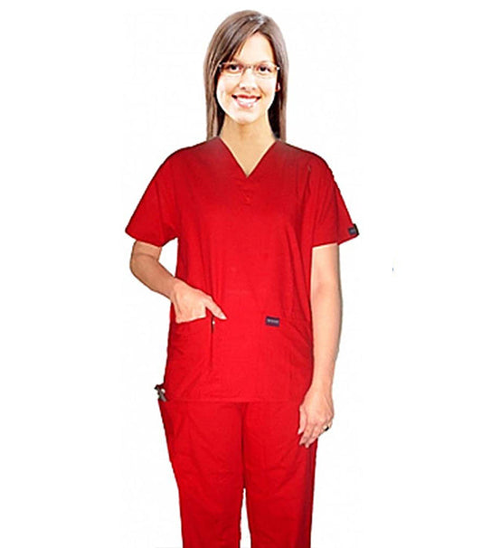 Stretchable Scrub set 5 pocket solid ladies half sleeve (top 2 pocket with 1 pencil pocket and pant 1 cargo pocket & 1 back pocket) in 35% Cotton 63% Polyester 2% Spandex